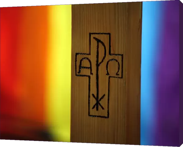 Cross on rainbow background