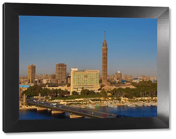 The Cairo Tower on Gezira Island and the River Nile in Cairo, Egypt
