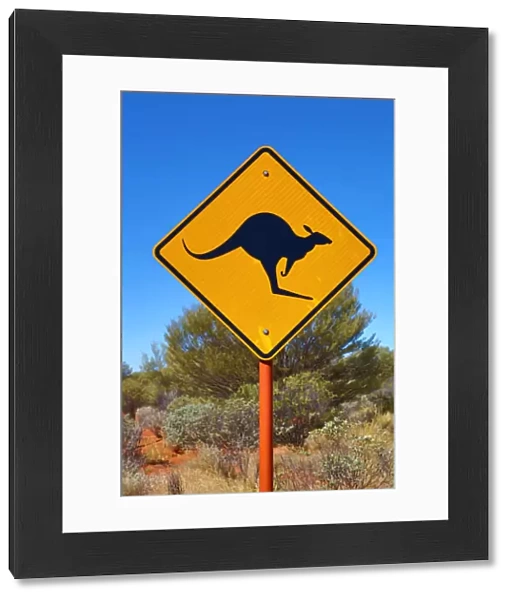 Yellow kangaroo wildife warning sign in Australia