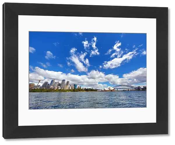 Sydney Harbour showing the city skyline, Sydney Opera House and Harbour Bridge, Sydney