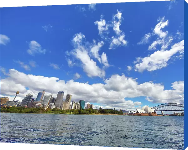 Sydney Harbour showing the city skyline, Sydney Opera House and Harbour Bridge, Sydney