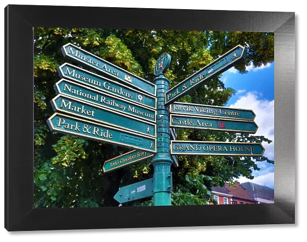 Tourist information signpost in York, Yorkshire, England