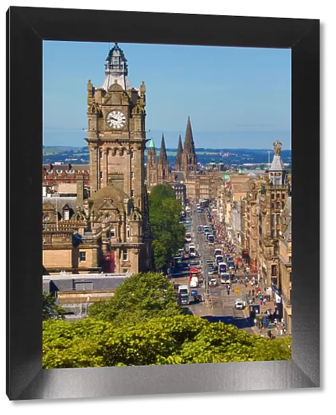 The Balmoral Hotel clock tower and Princes Street, Edinburgh, Scotland
