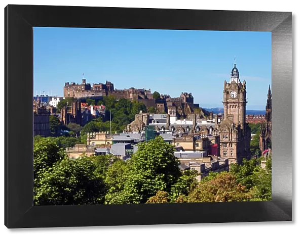 View of Edinburgh city skyline and the Castle from Calton Hill, Edinburgh, Scotland