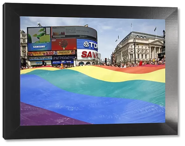 Rainbow Flag at Piccadilly Circus at London Pride Parade 2009
