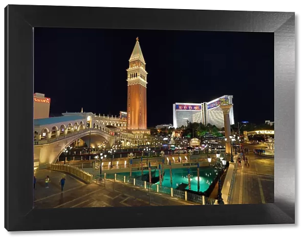 The Venetian Hotel and Casino at night, Las Vegas, Nevada, America