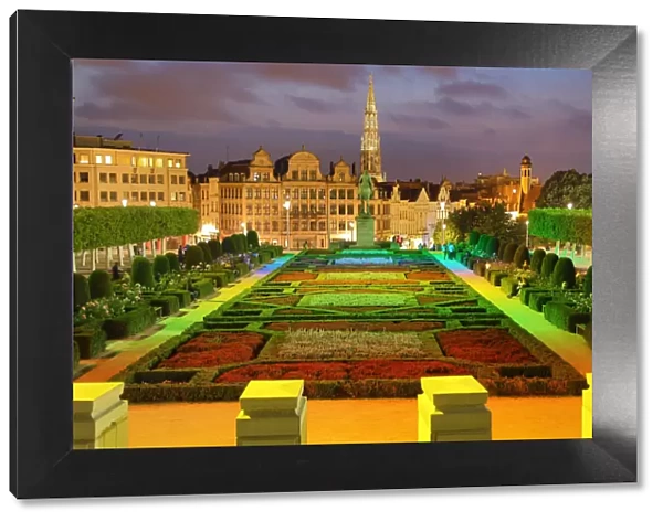 Mont des Arts Gardens and Tower of the Town Hall, Brussels, Belgium