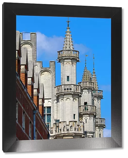 Spires of the Town Hall in the Grand Place or Grote Markt, Brussels, Belgium