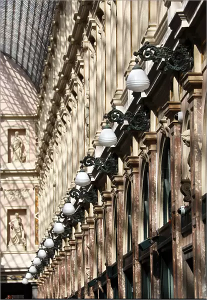 Lamps and columns of the Galerie de la Reine shopping gallery, Brussels, Belgium