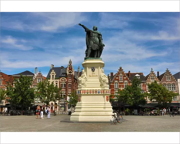 Statue of Jacob van Artevelde in the Vrigdagmarkt market square, Ghent, Belgium