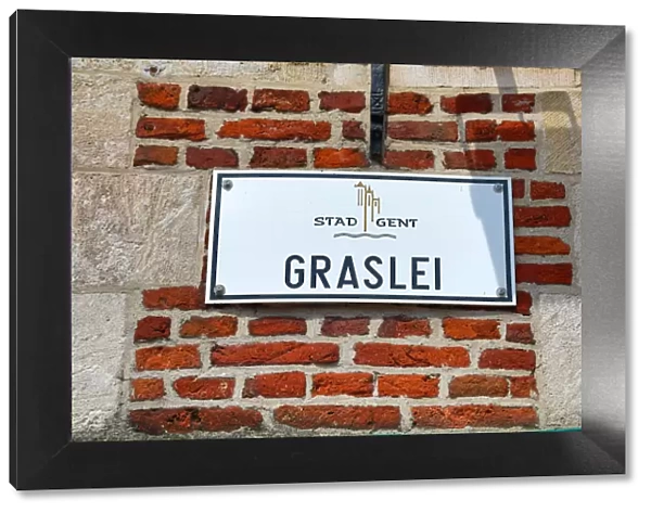 Graslei quay street sign, Ghent, Belgium