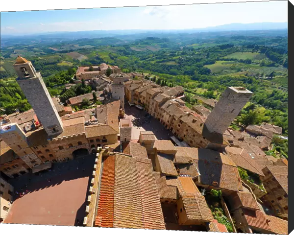View over the rooftops of San Gimignano and Tuscan countryside
