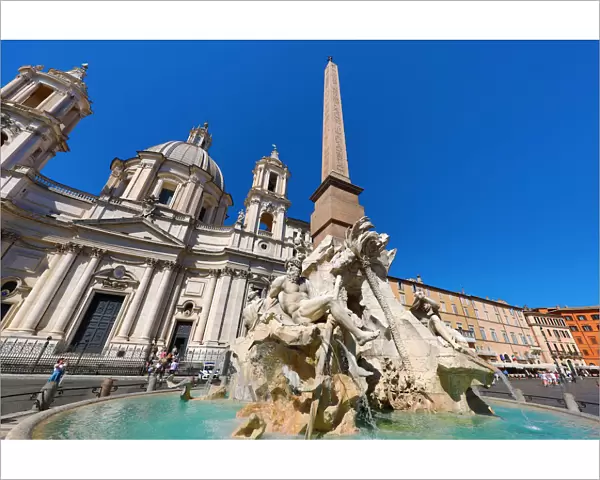 Fountain of the Four Rivers and the Obelisk of Domitian, Piazza, Navona, Rome, Italy