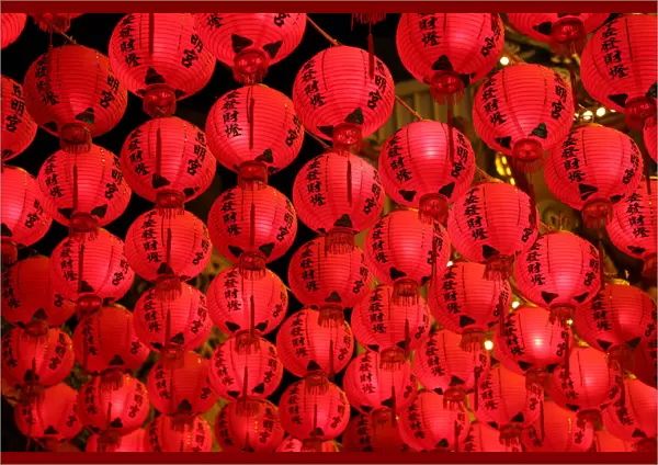 Red Chinese paper lantern decorations for Chinese New Year, Kaohsiung City, Taiwan