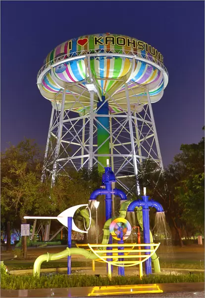 Water Tower in Water Tower Park at night in Lingya District, Kaohsiung City, Taiwan