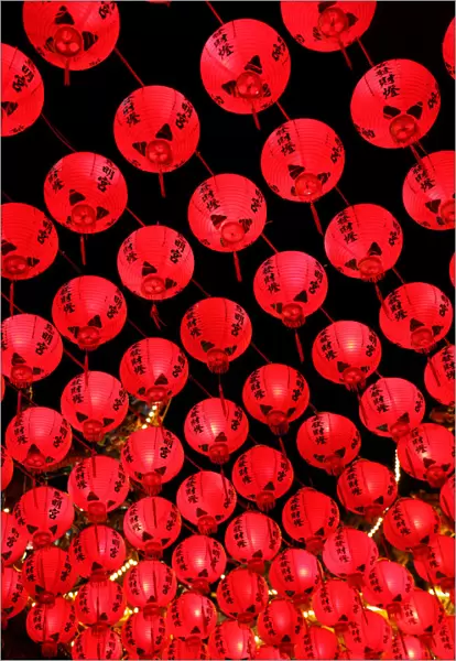 Red Chinese paper lantern decorations for Chinese New Year, Kaohsiung City, Taiwan