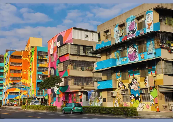 Murals on buildings in Weiwu Mimi Village, Kaohsiung City, Taiwan