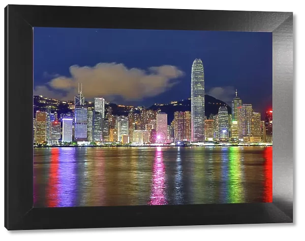 Night view of Victoria Harbour and Skyline with lights, Hong Kong, China