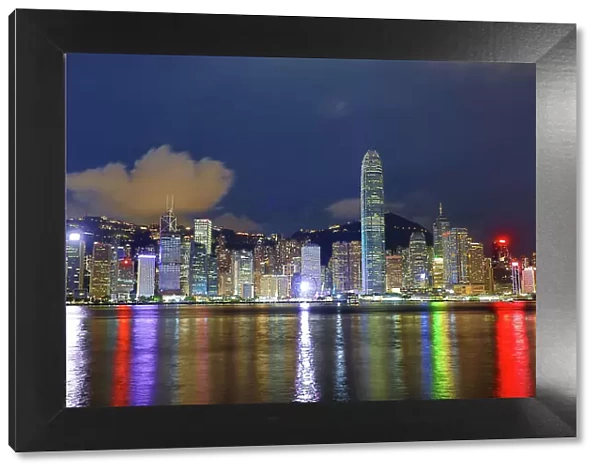 Night view of Victoria Harbour and Skyline with lights, Hong Kong, China