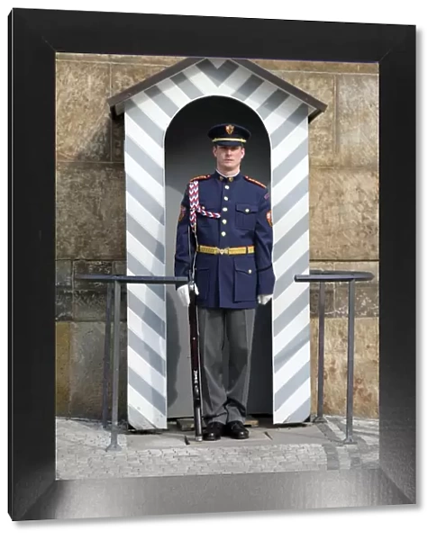 Guard in sentry box in Prague Castle in Prague