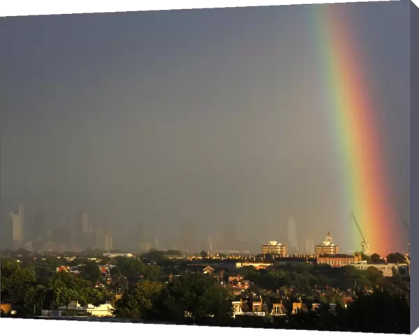 Rainbow over the skyline of the City of London, England - 6th August 2011