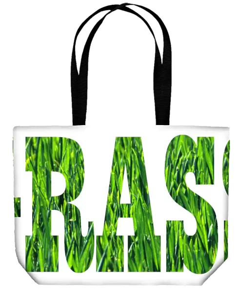 Green blades of lawn grass word logo mug