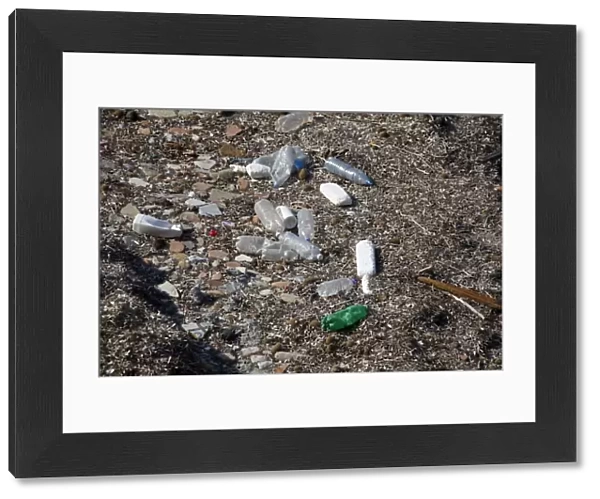 Flotsam and litter on the beach in Trapani, Sicily, Italy