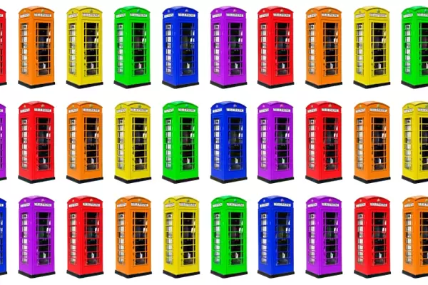 Red and Rainbow coloured London Telephone Boxes Souvenir