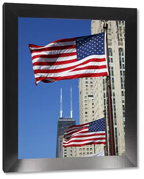 American Flags in Chicago, Illinois, America