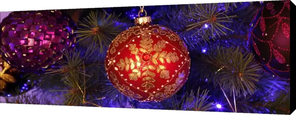 Happy Christmas, Red and Gold bauble Xmas Tree Decorations