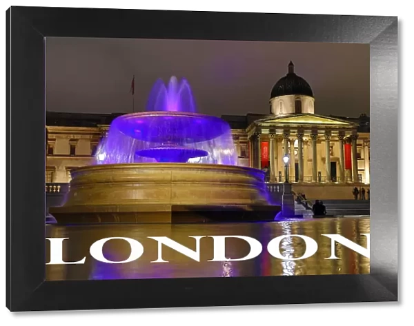 Souvenir of illuminated fountains in Trafalgar Square, London, England