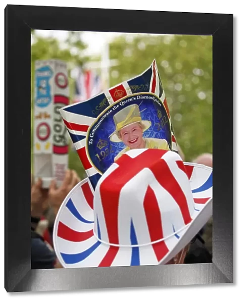 Patriotic crowds celebrating at the Queen Elizabeth II Diamond Jubilee Celebrations, London