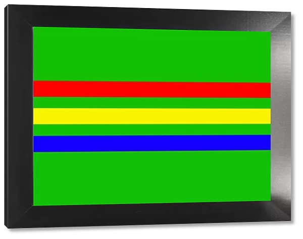 Graphic colour design, green background and coloured lines and stripes