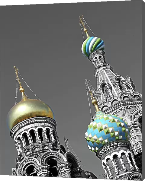Onion domes of the Church of Our Saviour on Spilled Blood in St Petersburg, Russia, spot colour