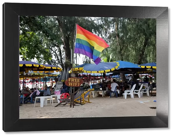Rainbow flag on gay beach in Pattaya, Thailand