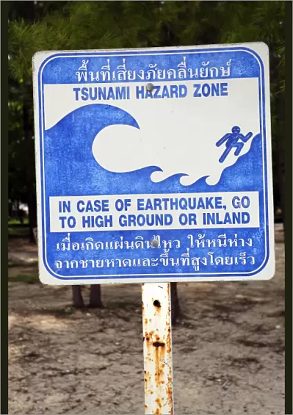 Tsunami Hazard Zone sign on Tup Island, Krabi, Phuket, Thailand