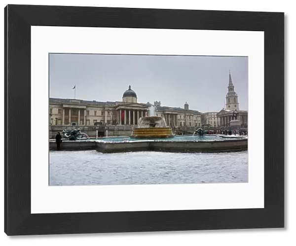 Snow in Trafalgar Square, London