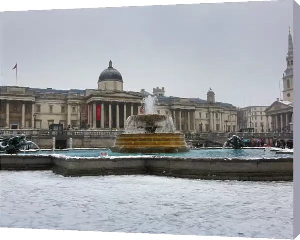 Snow in Trafalgar Square, London