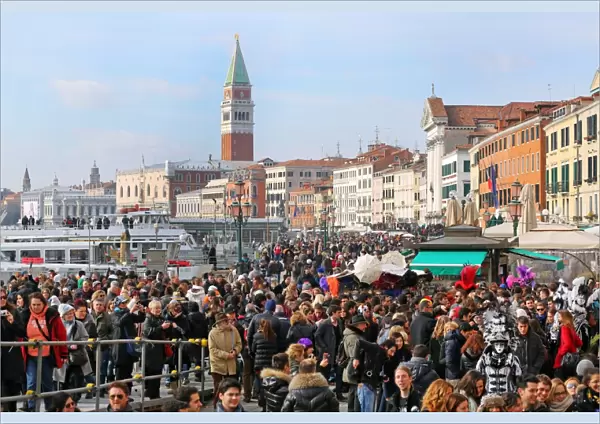 Crowds on the Venice waterfront in Venice, Italy