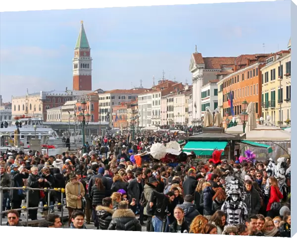 Crowds on the Venice waterfront in Venice, Italy