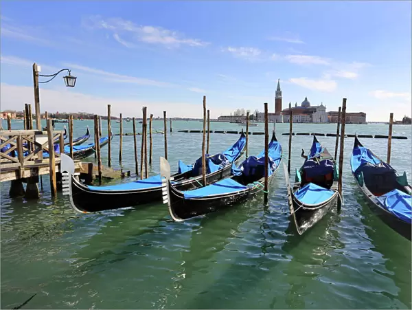 Gondolas and San Giorgio Maggiore in Venice, Italy