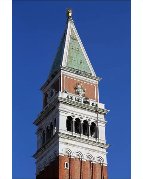 The Campanile, Bell Tower, in St. Marks Square, Piazza San Marco, in Venice, Italy