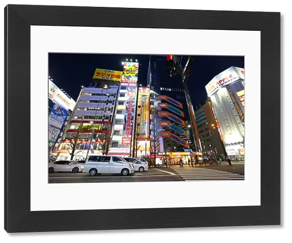 Lights of shops and buildings of Akihabara Electric Town street scene in Tokyo, Japan