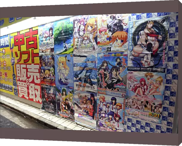Japanese manga and anime advertising posters in Akihabara Electric Town in Tokyo, Japan