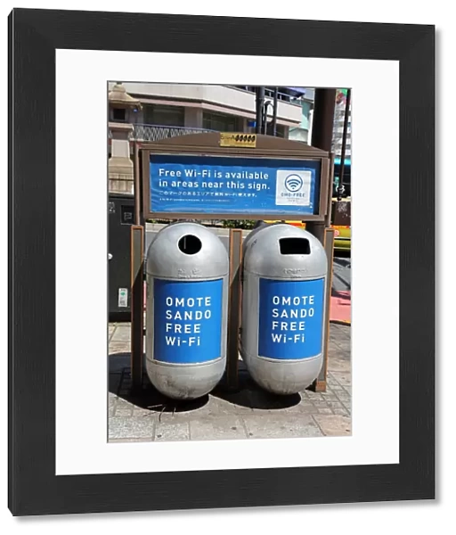 Rubbish bins advertising free WiFi in Harajuku, Tokyo, Japan