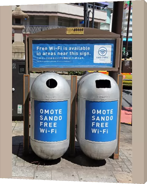 Rubbish bins advertising free WiFi in Harajuku, Tokyo, Japan