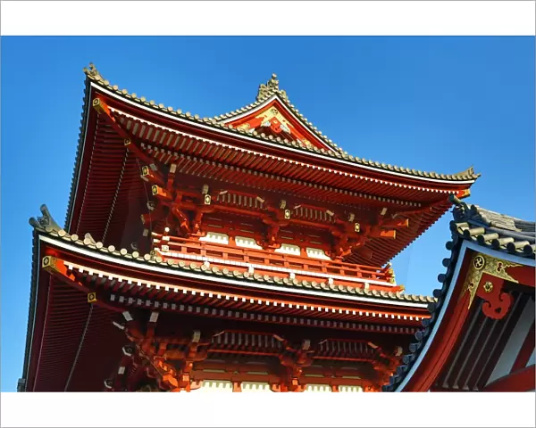 Oriental architecture of the roof of the Sensoji Asakusa Kannon Temple, Tokyo, Japan