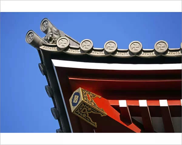 Buddhist cross symbol on a roof at the Sensoji Asakusa Kannon Temple, Tokyo, Japan