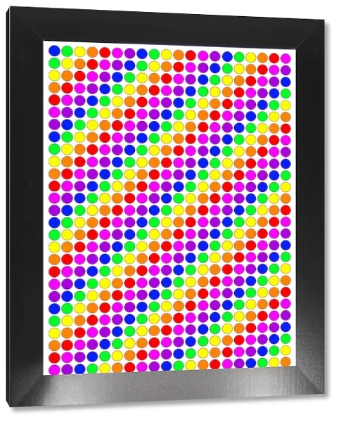 Multi-coloured spots, circles and dots in lines of colourful rainbow colours