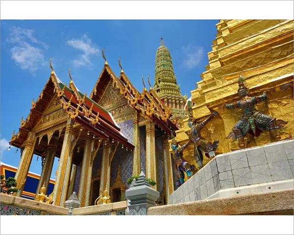 Spires and golden chedi, Wat Phra Kaew, Temple of the Emerald Buddha Complex, Bangkok, Thailand